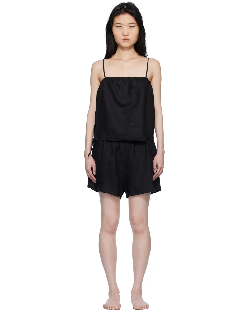 Deiji Studios Black Babylock Linen Pyjama Set Black
