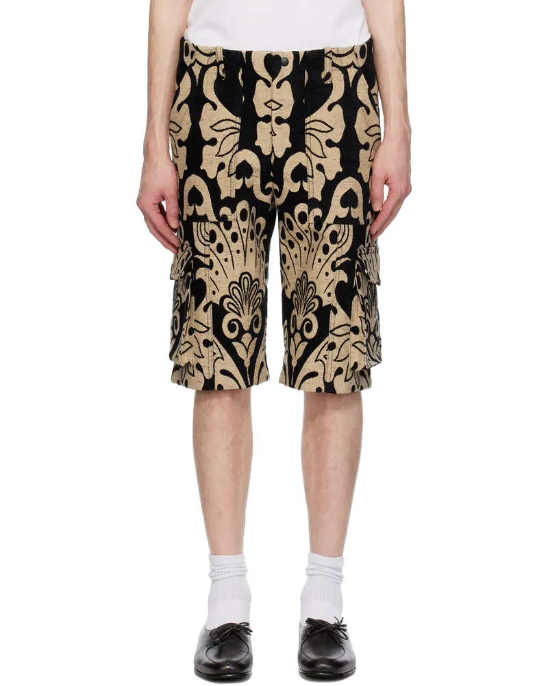 Anna Sui Black & Beige Beardsley Tapestry Cargo Shorts Black