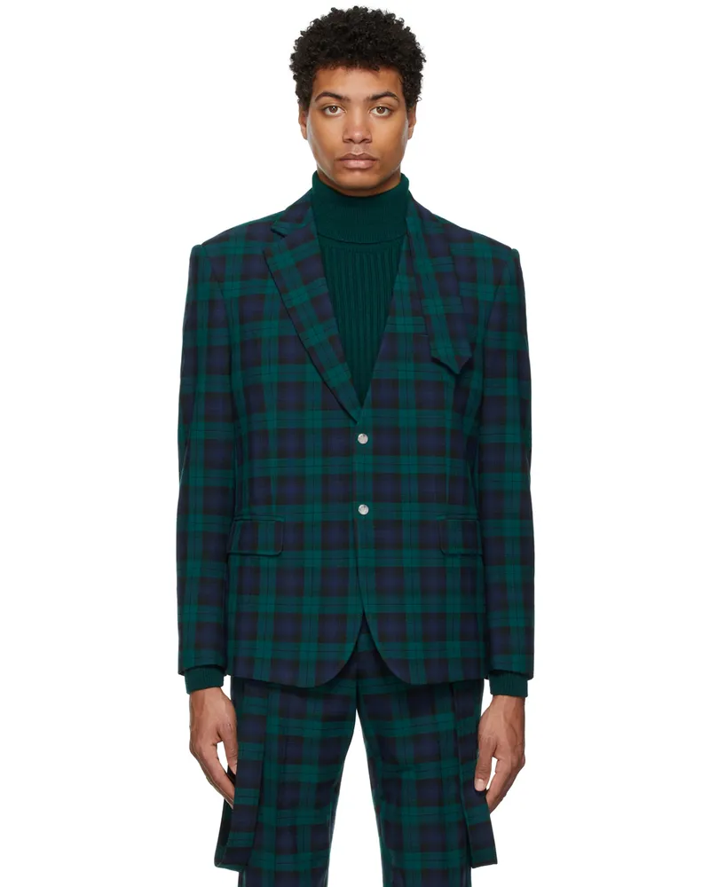 THEBE MAGUGU Green & Navy Check Blazer Green