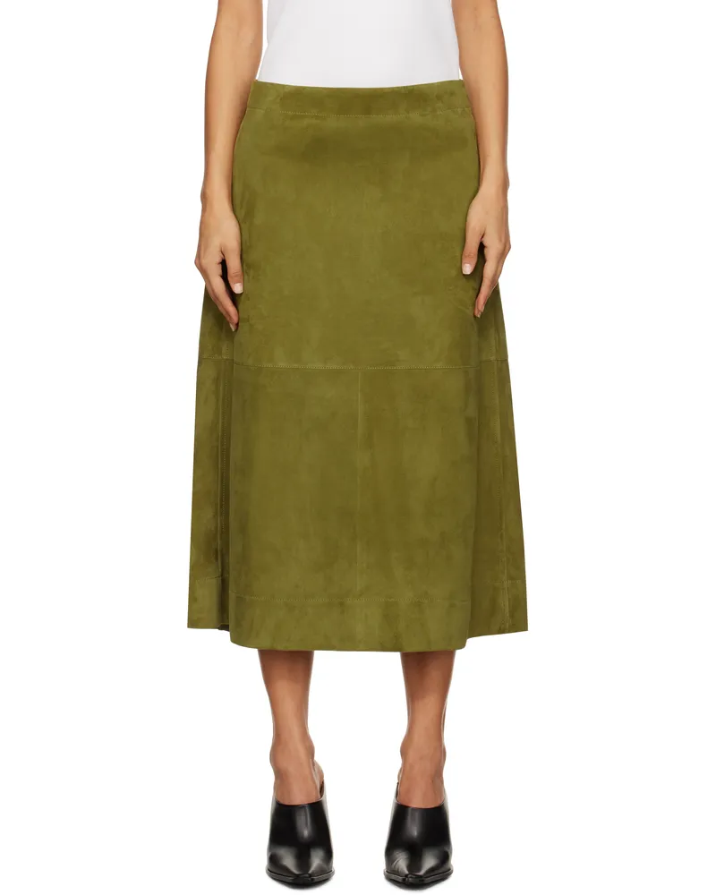 Bottega Veneta Green Full Grain Suede Midi Skirt 7045