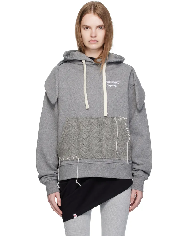 Charles Jeffrey Loverboy Gray Patch Rabbit Ears Hoodie Grey
