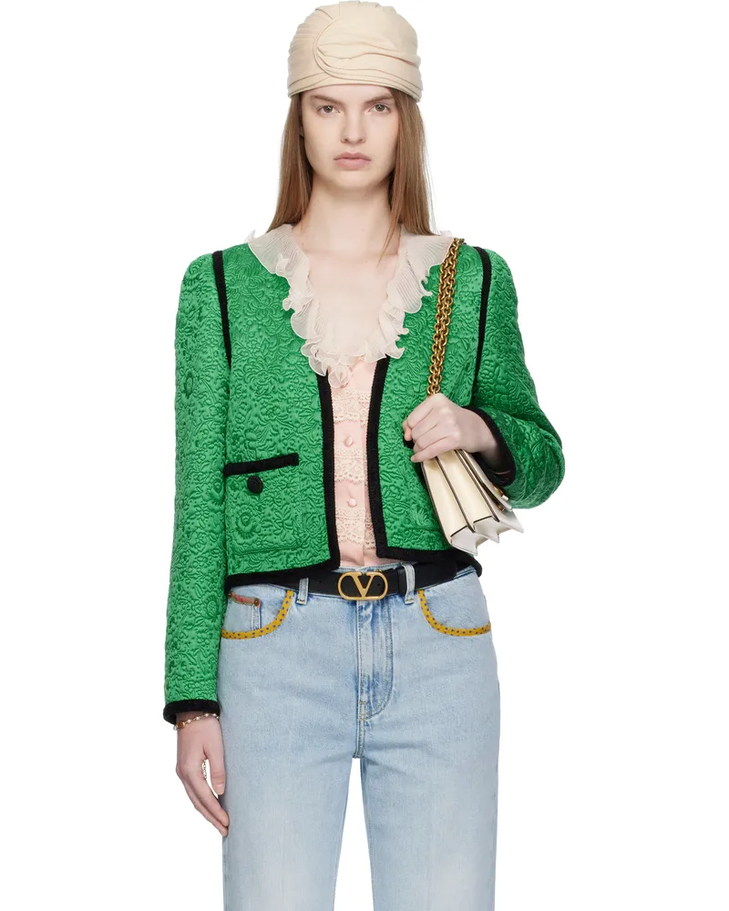 Valentino Garavani Green Apres L'Hiver Floral Matelassé Jacket Z42