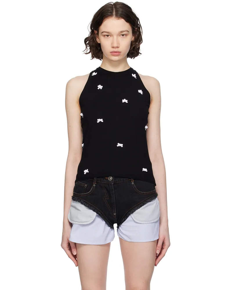 pushBUTTON Black Ribbon Tank Top Black