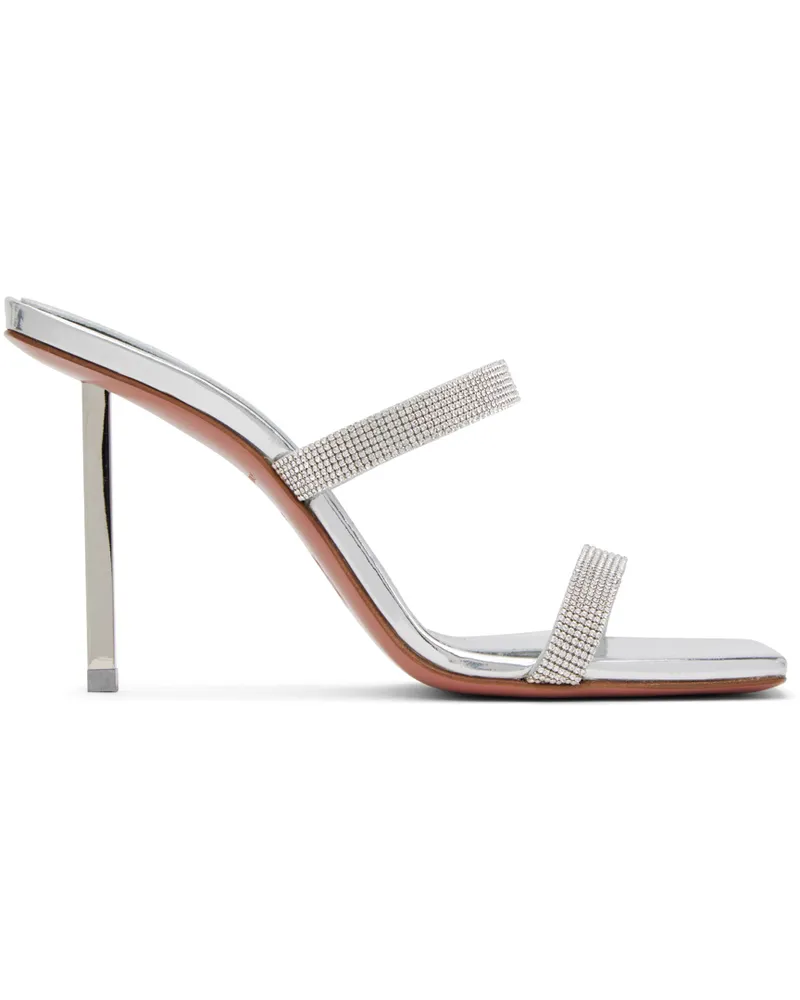 Amina Muaddi Silver Rih Slipper Heeled Sandals Silver