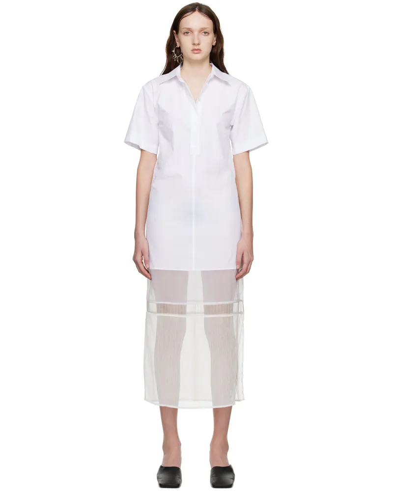 Helmut Lang White Combo Shirt Midi Dress White