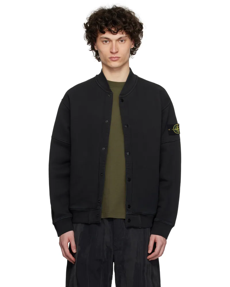 Stone Island Black Diagonal Fleece Old Effect Bomber Jacket V0129