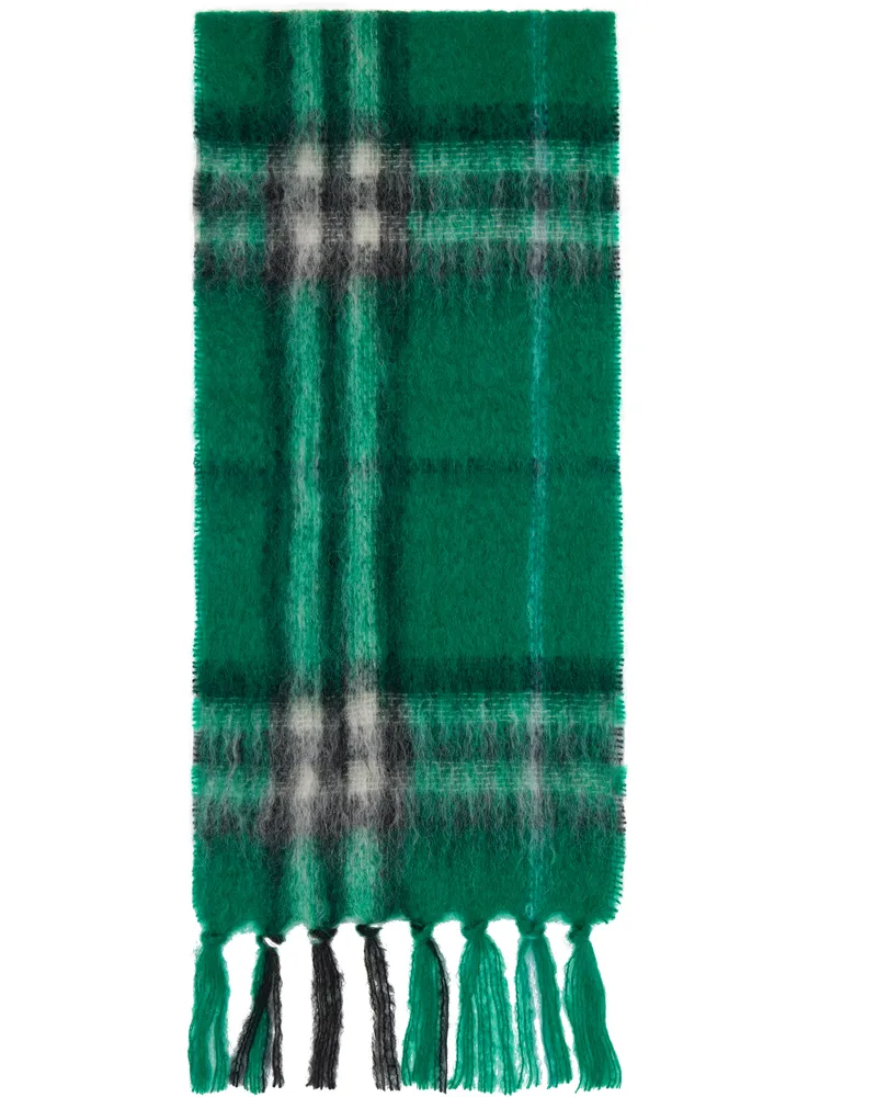 Burberry Green Check Mohair Wool Scarf Leaf