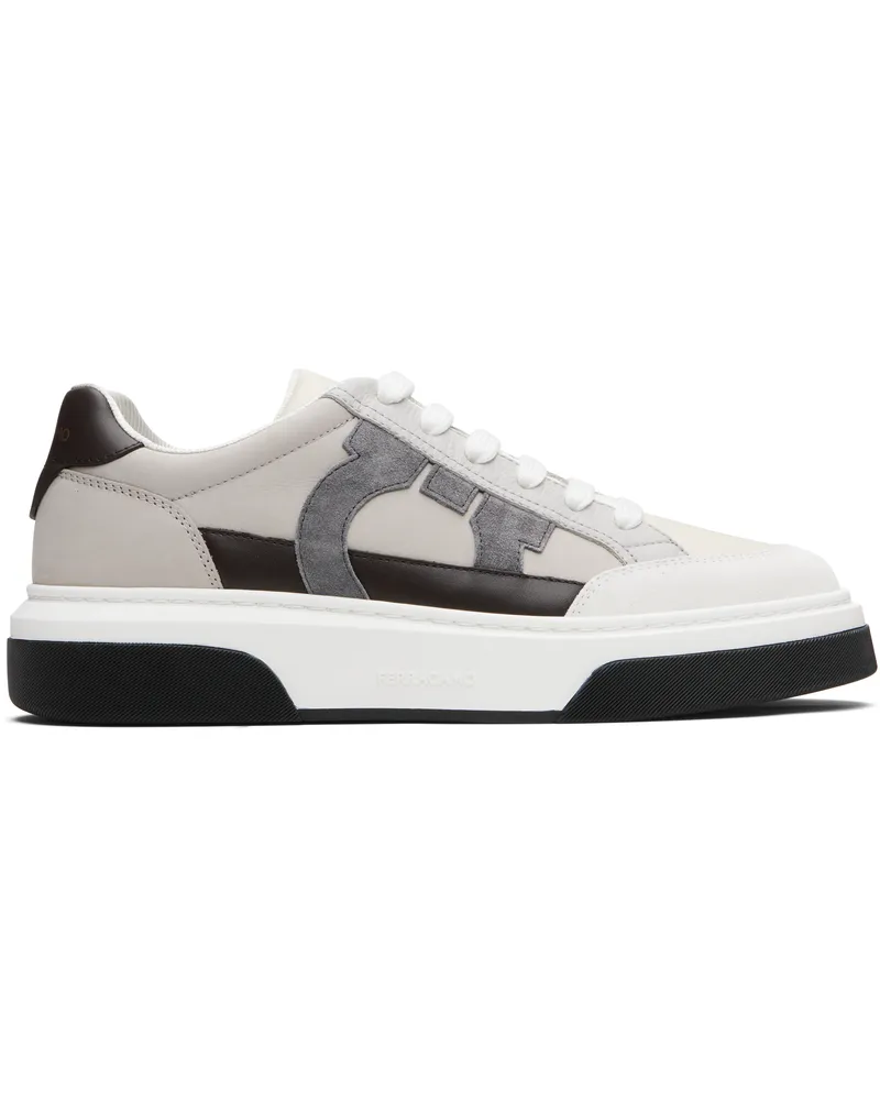 Ferragamo Gray & Off-White Low Cut Gancini Outline Sneakers Bianco