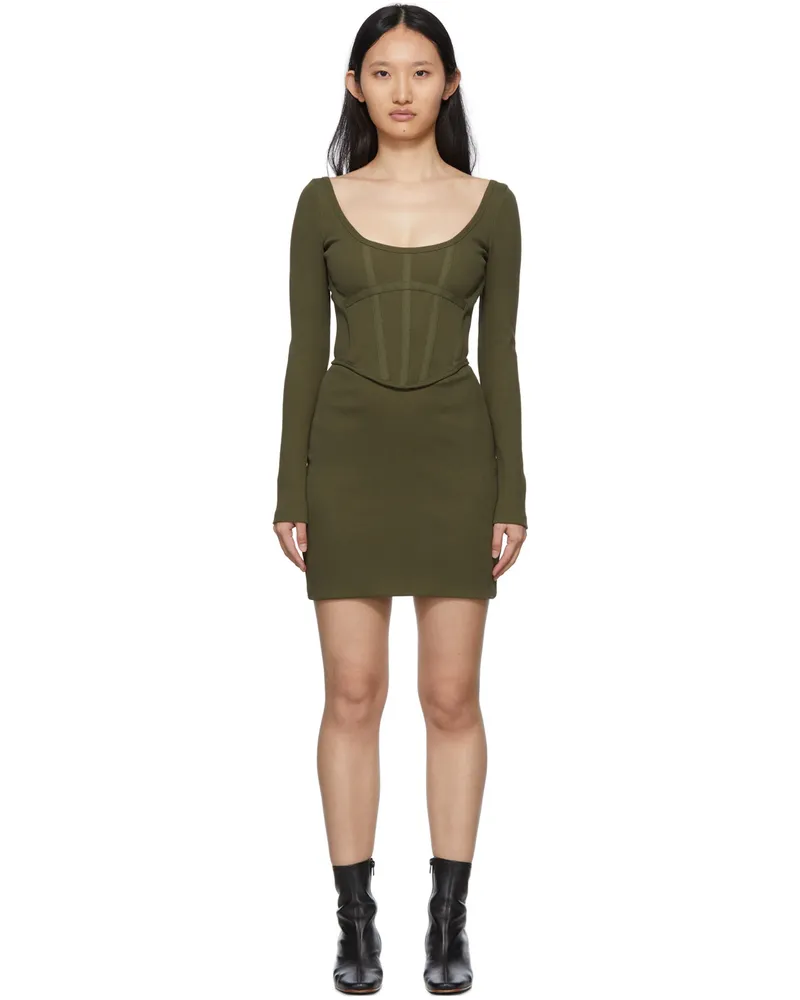 Dion Lee SSENSE Exclusive Khaki Rib Corset Mini Dress Moss