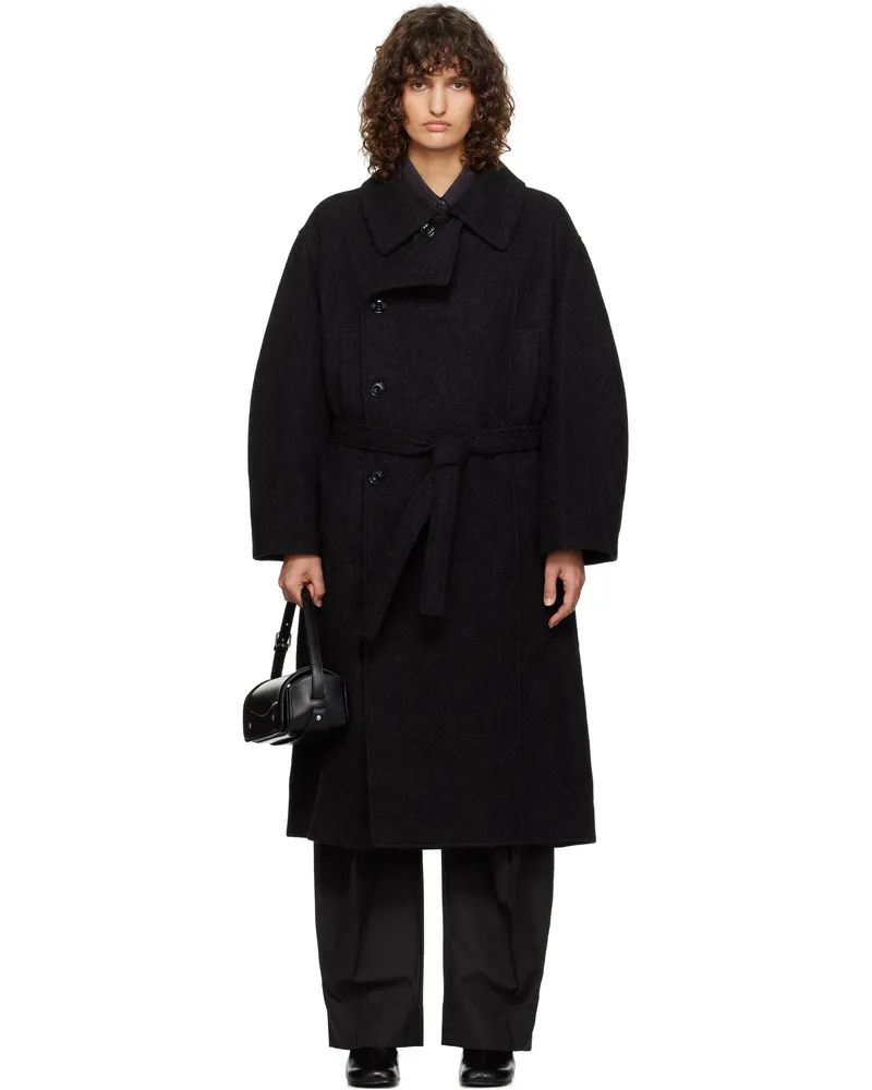Christophe Lemaire Black Asymmetrical Bathrobe Coat Bk999