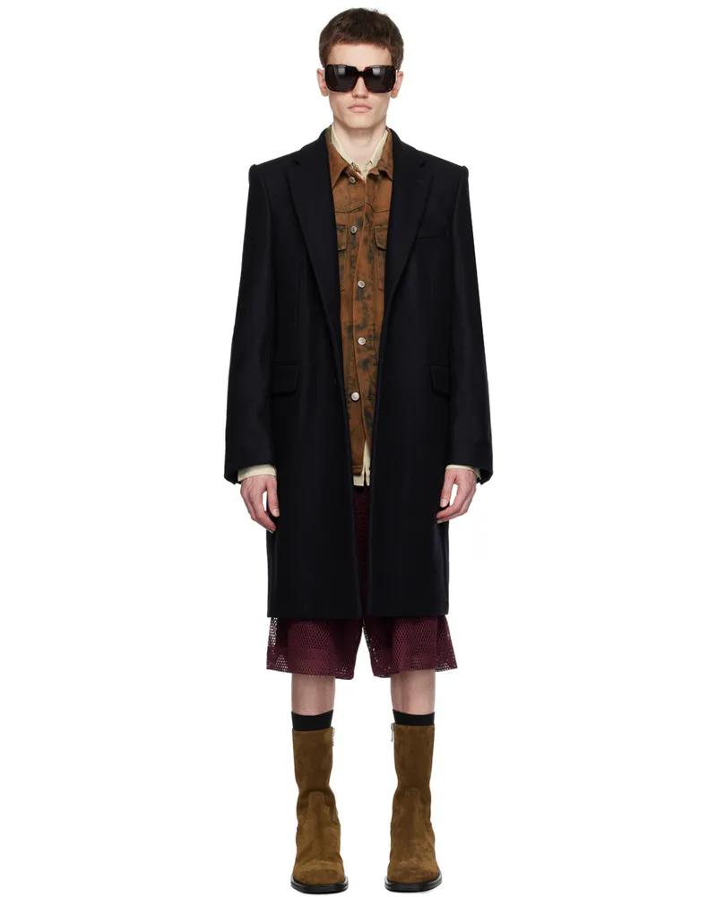 Dries van Noten Navy Peaked Lapel Coat 509