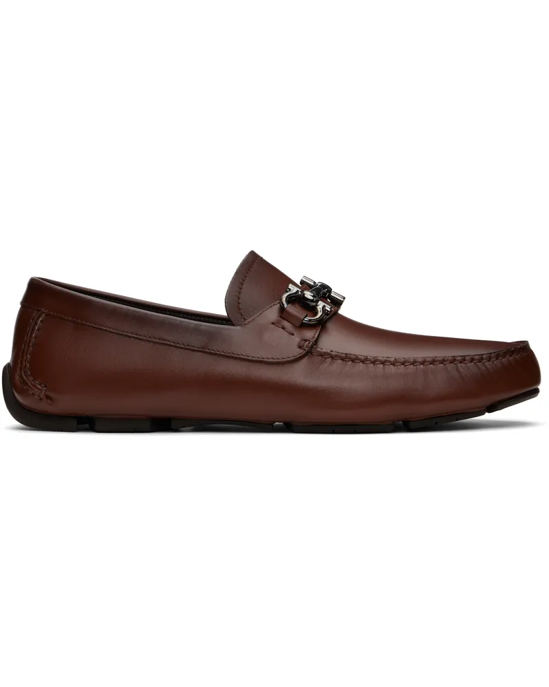 Ferragamo Brown Gancini Ornament Driver Loafers Midbrown