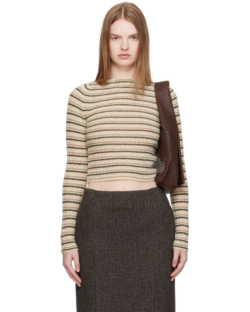 AURALEE Beige Shetland Wool Cashmere Rib Knit Boat-Neck Sweater Beige