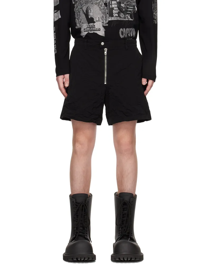 WE 11 DONE Black Crumpled Shorts Black