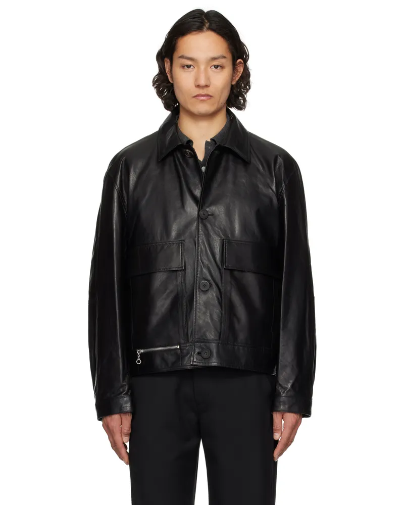 SOLID HOMME Black Leather Jacket 202b