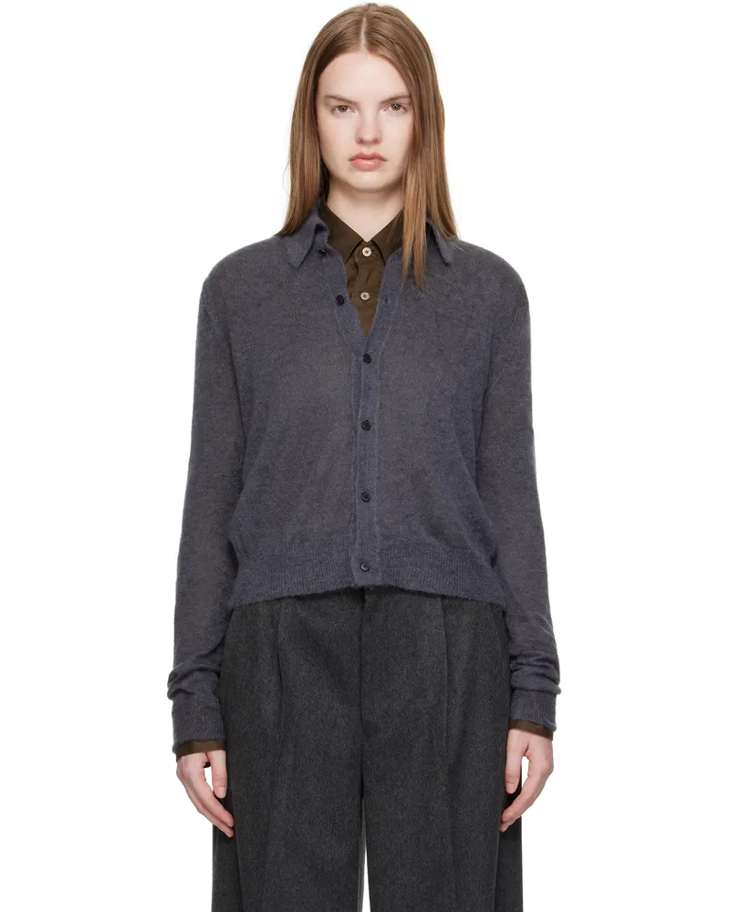 AURALEE Gray Kid Mohair Sheer Knit Shirt Cardigan Top
