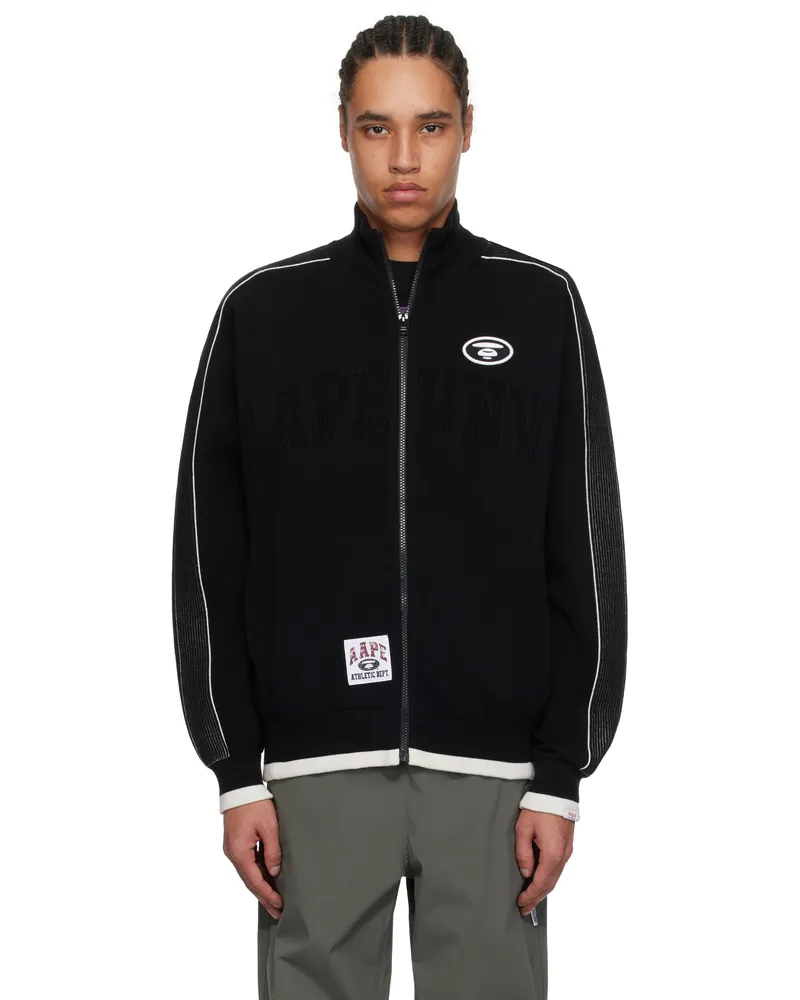 AAPE by A Bathing Ape Black 'AAPEUNVS' Moonface Logo Zip-Up Knit Jacket Black