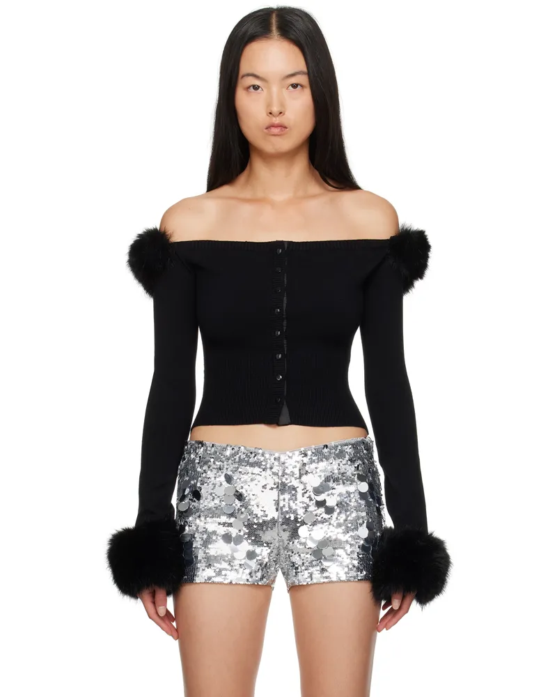 GUIZIO Black Faux Fur Cardigan Black
