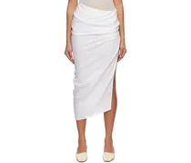 White Gathered Midi Skirt
