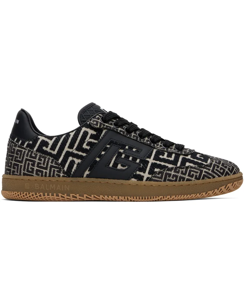 Balmain Black & Beige Swan 'PB' Labyrinth Jacquard Sneakers Ejw
