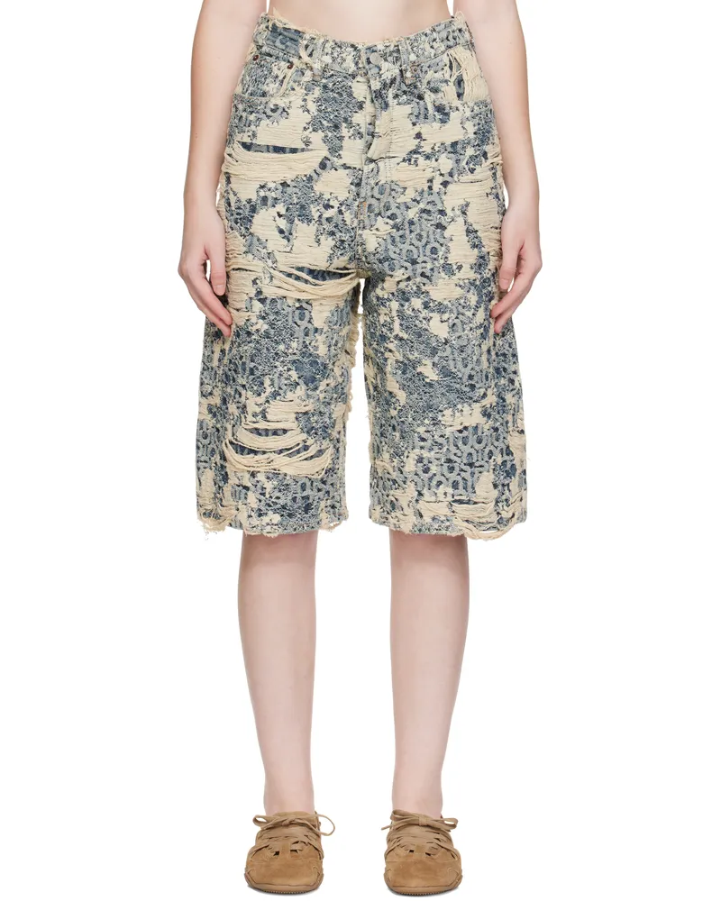 Acne Studios Blue Distressed Monogram Denim Shorts 863