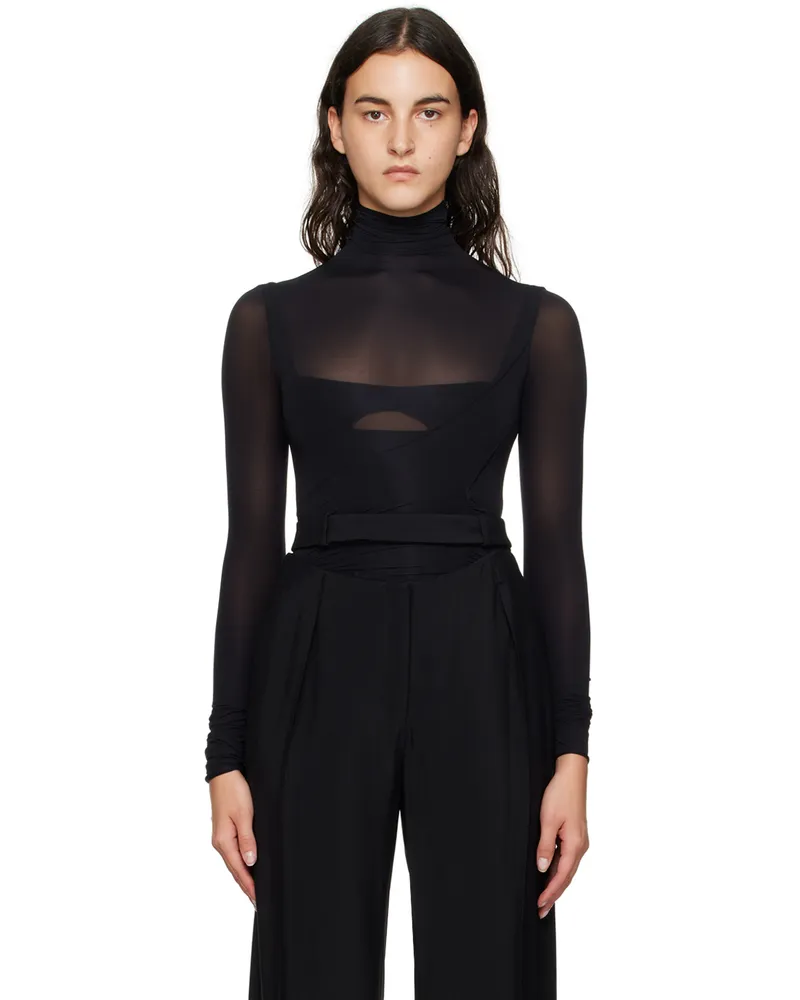 Thierry Mugler Black Ruched Bodysuit B1999