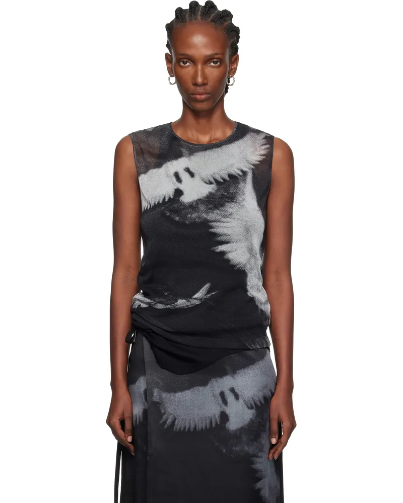 Ann Demeulemeester Black & Gray Doves Printed Tulle Tank Top D0097