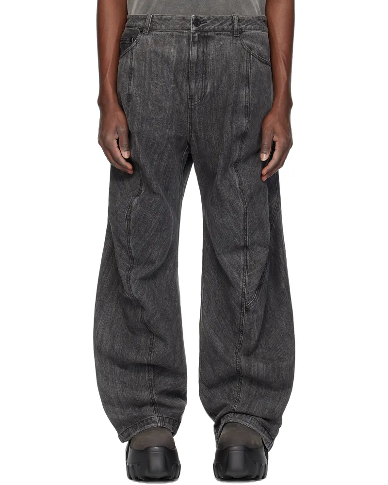 JUUN.J Gray Washed Denim Front Seam Jeans Black