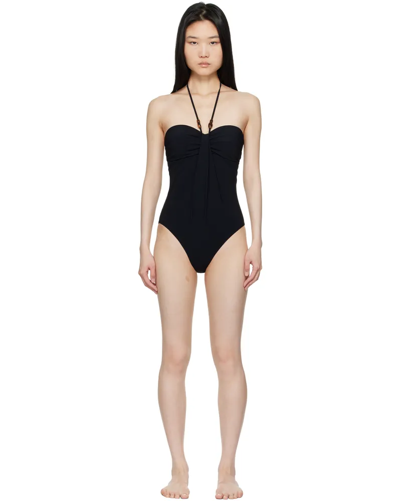 Zimmermann Black Wylie Drape Halter Swimsuit Black