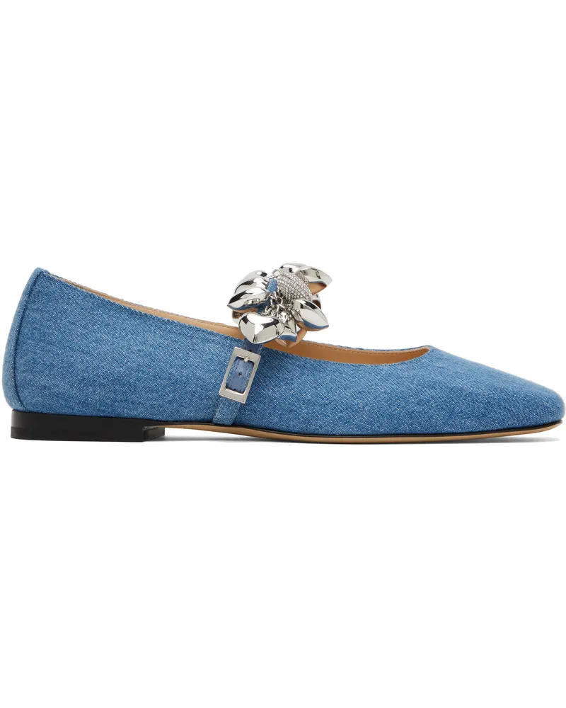 Mach & Mach Blue Puffy Heart Square Toe Ballerina Flats Blue