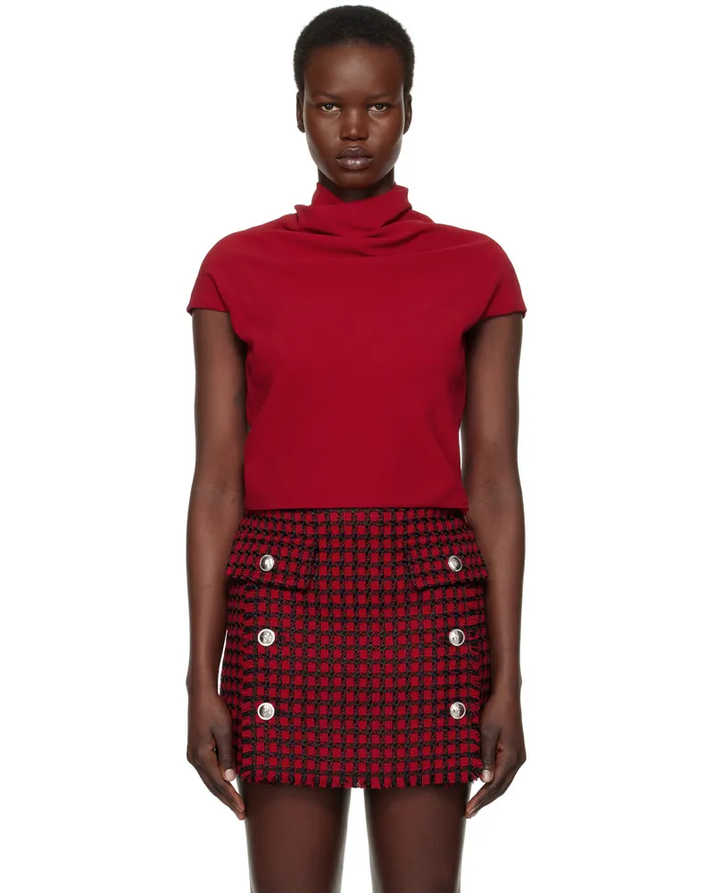 Versace Red Cady Draped-Neck Top 1rb30