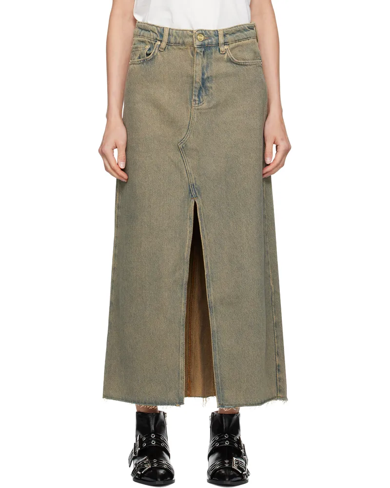 Ganni Brown Overdyed Heavy Denim Maxi Skirt 886