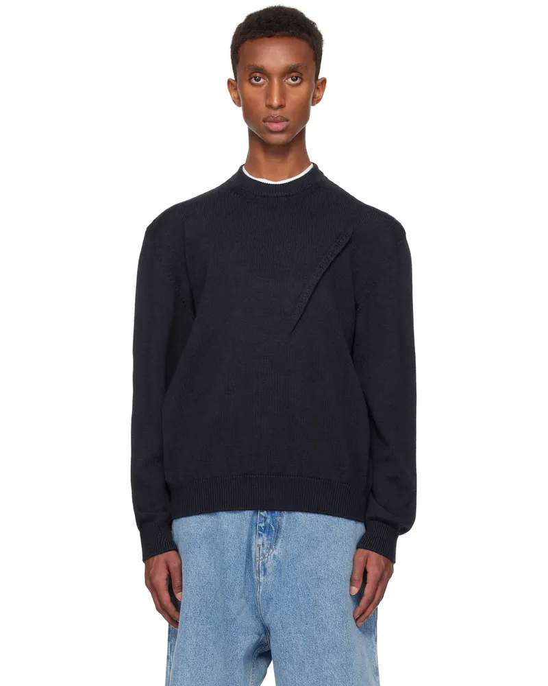 Y/PROJECT Navy Pinched Logo Sweater Dark