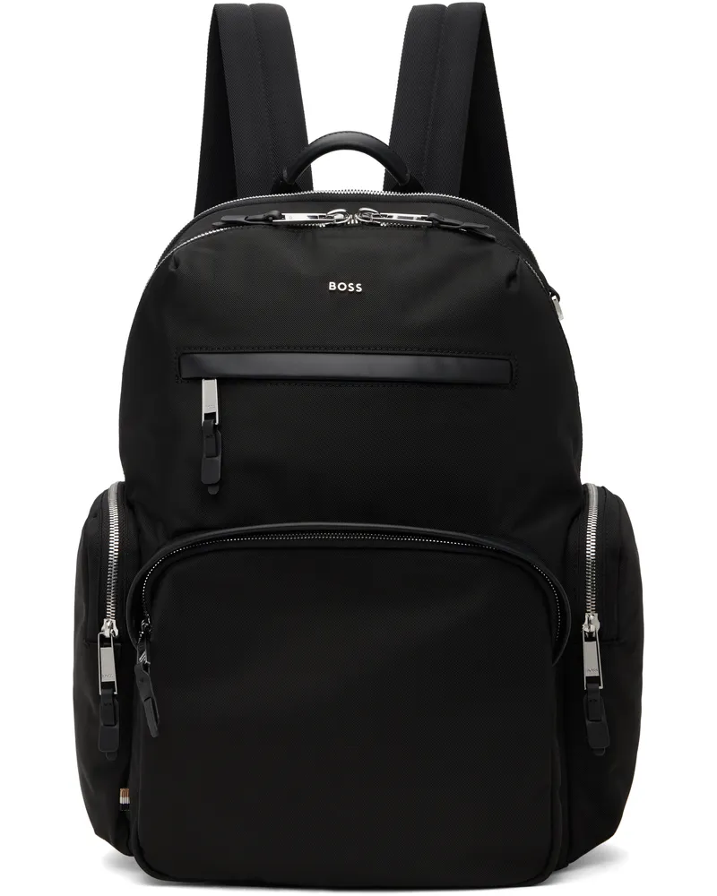 HUGO BOSS Black Leather Trim & Two-Way Zip Backpack 001-black