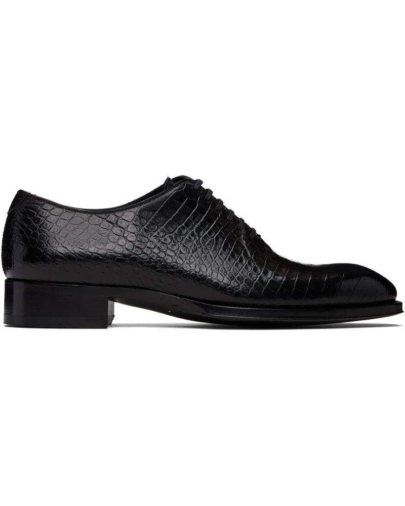 Tom Ford Black Shiny Printed Croc Elkan Oxfords 1n001black