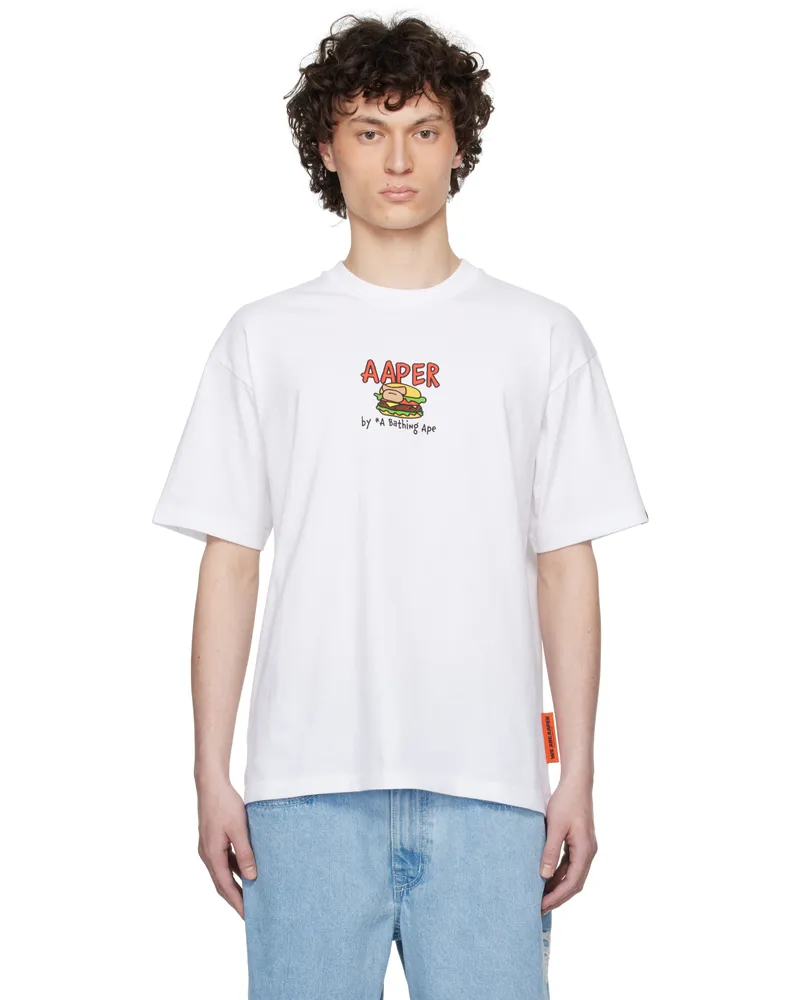 AAPE by A Bathing Ape White 'AAPER' Graphic-Print Short Sleeve T-shirt Whx