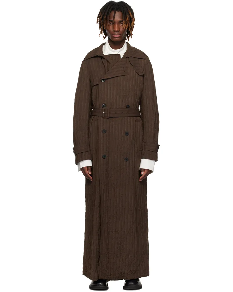 Dries van Noten Brown Double-Breasted Trench Coat Brown