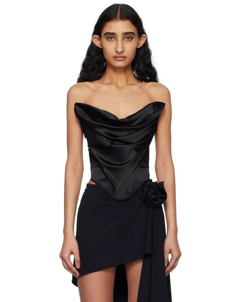 Magda Butrym Black Draped Satin Strapless Corset Black
