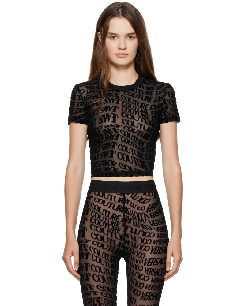Versace Jeans Black Tulle Flock Liquify T-shirt E899