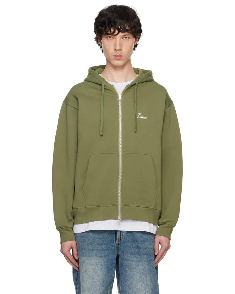Dime Khaki Cursive Zip Hoodie Army