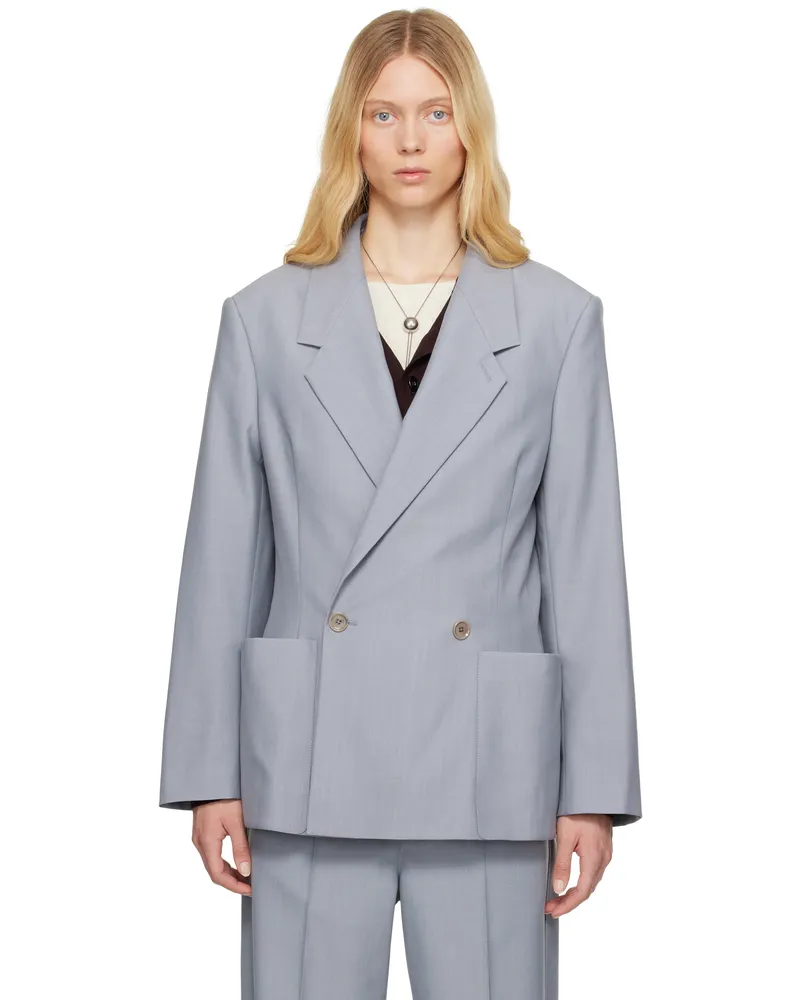 Christophe Lemaire Blue Double Breasted Tailored Blazer Bl720