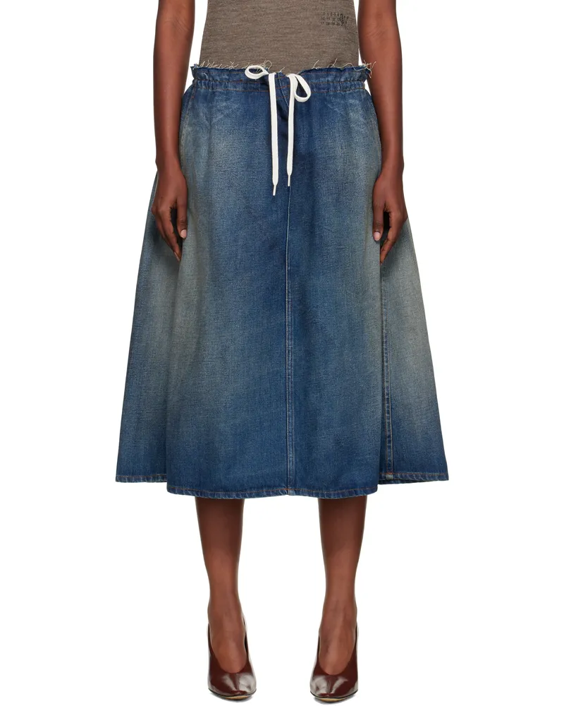 Maison Margiela Blue Drawstring Denim Midi Skirt 962