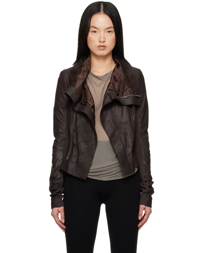 Rick Owens Brown Hollywood Naska Leather Biker Jacket 14