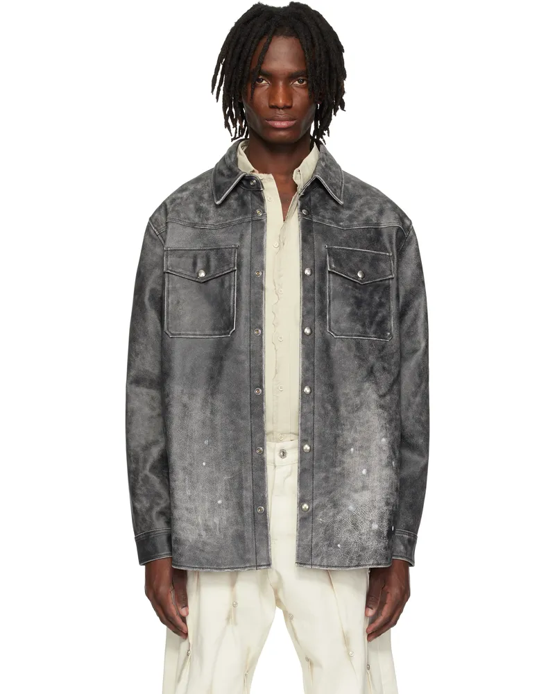 KUSIKOHC Black Printed Leather Shirt Jacket Black