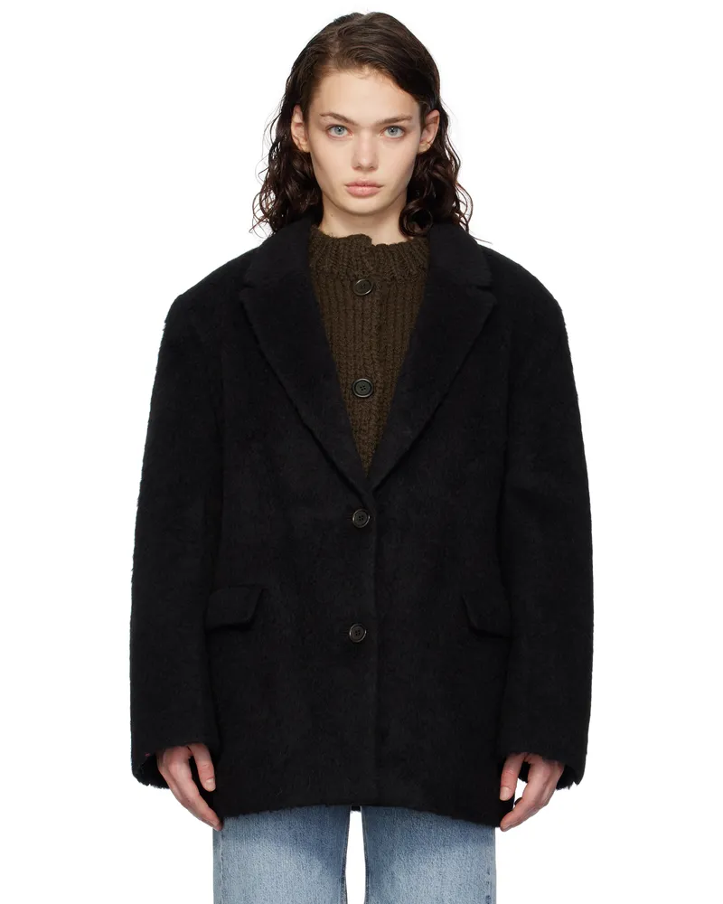 AMOMENTO Black Hairy Oversized Blazer Black