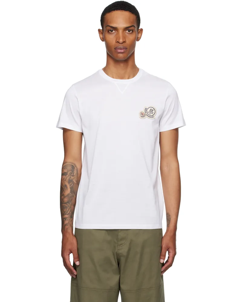 Moncler White Double Logo Patch Cotton T-shirt 001