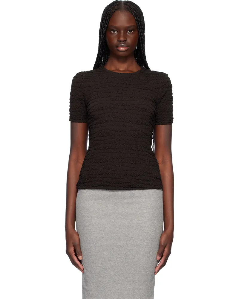Jil Sander Brown Short Sleeve Embroidered T-shirt 201