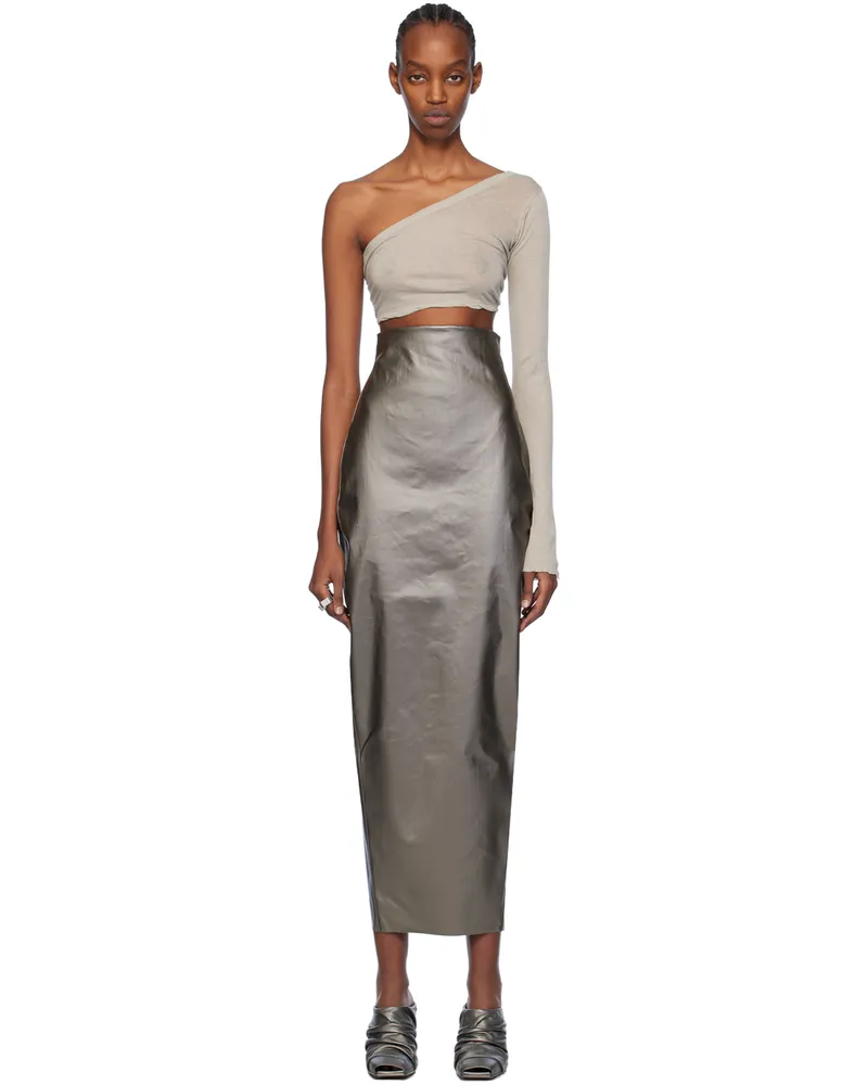 Rick Owens Gunmetal Dirt Pillar Denim Maxi Skirt 68