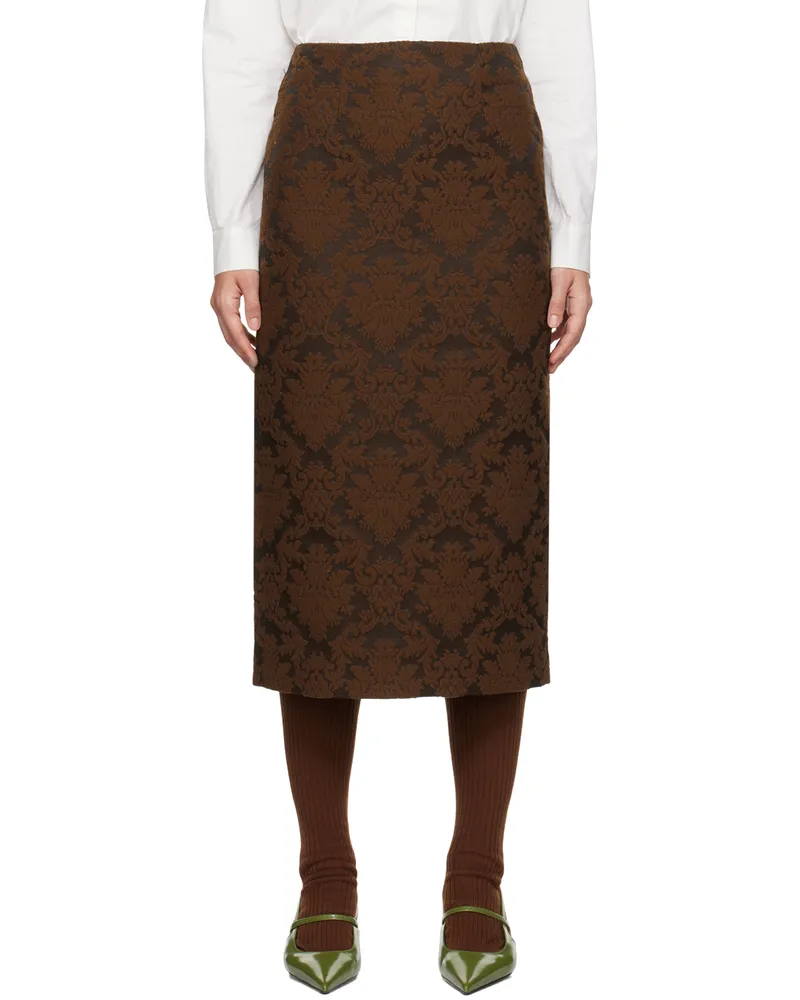 SHUSHU/TONG Brown Straight Fitted Midi Skirt Bn100