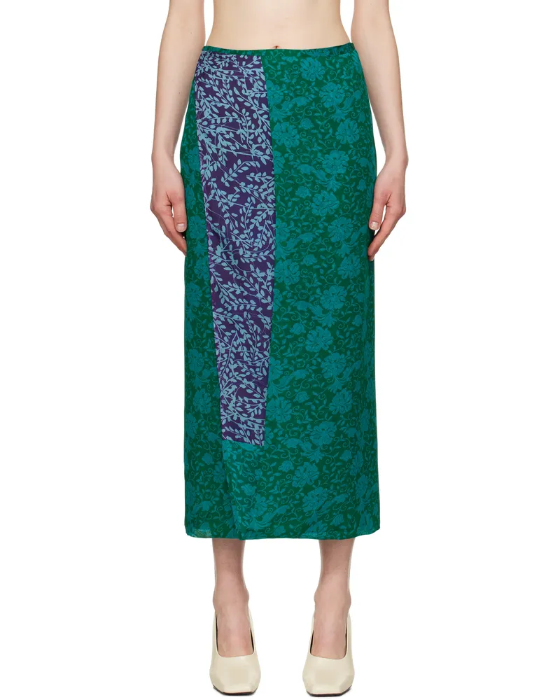 Dries van Noten Blue Silk Floral Midi Skirt 503